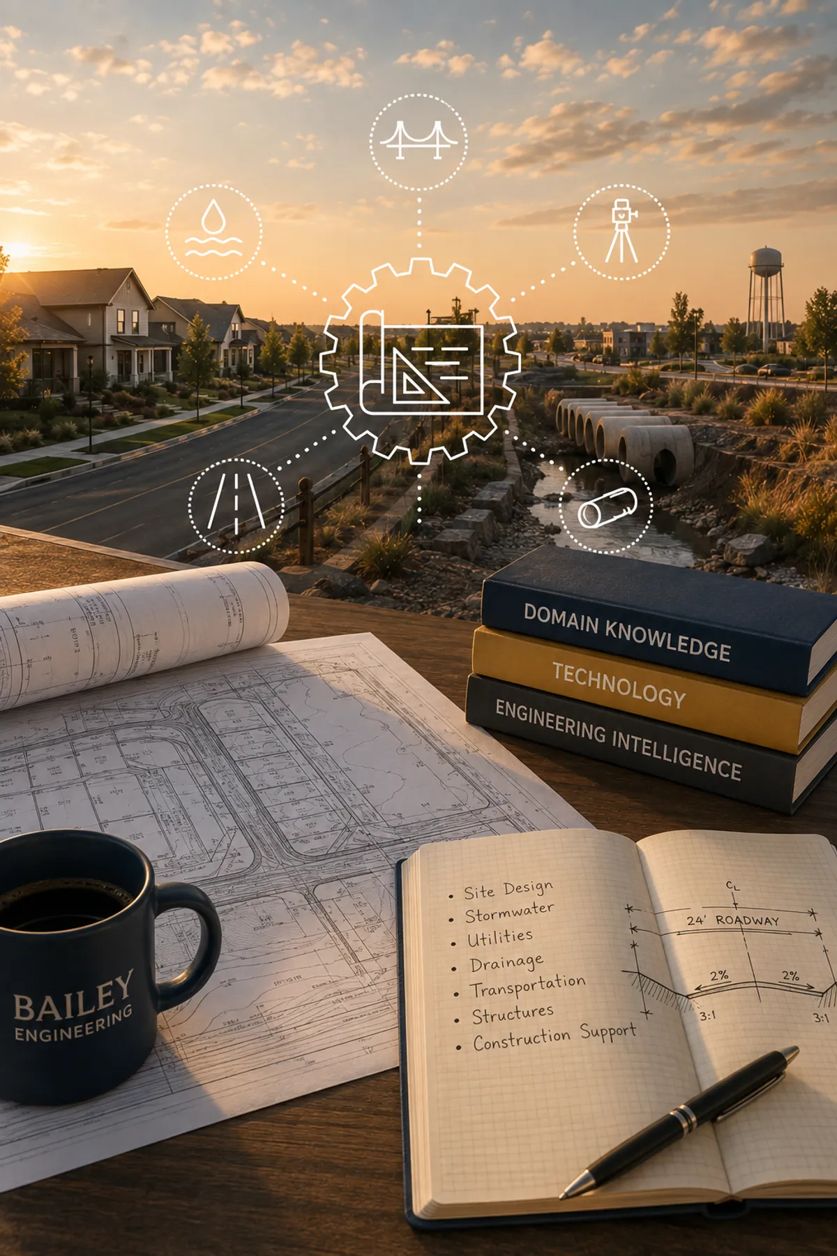 Bailey Engineering engineering intelligence workflow showing civil plan quality and technical review context