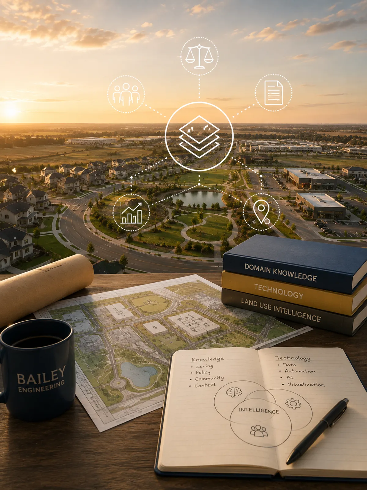 Bailey Engineering planning intelligence workflow showing land-use records and review context