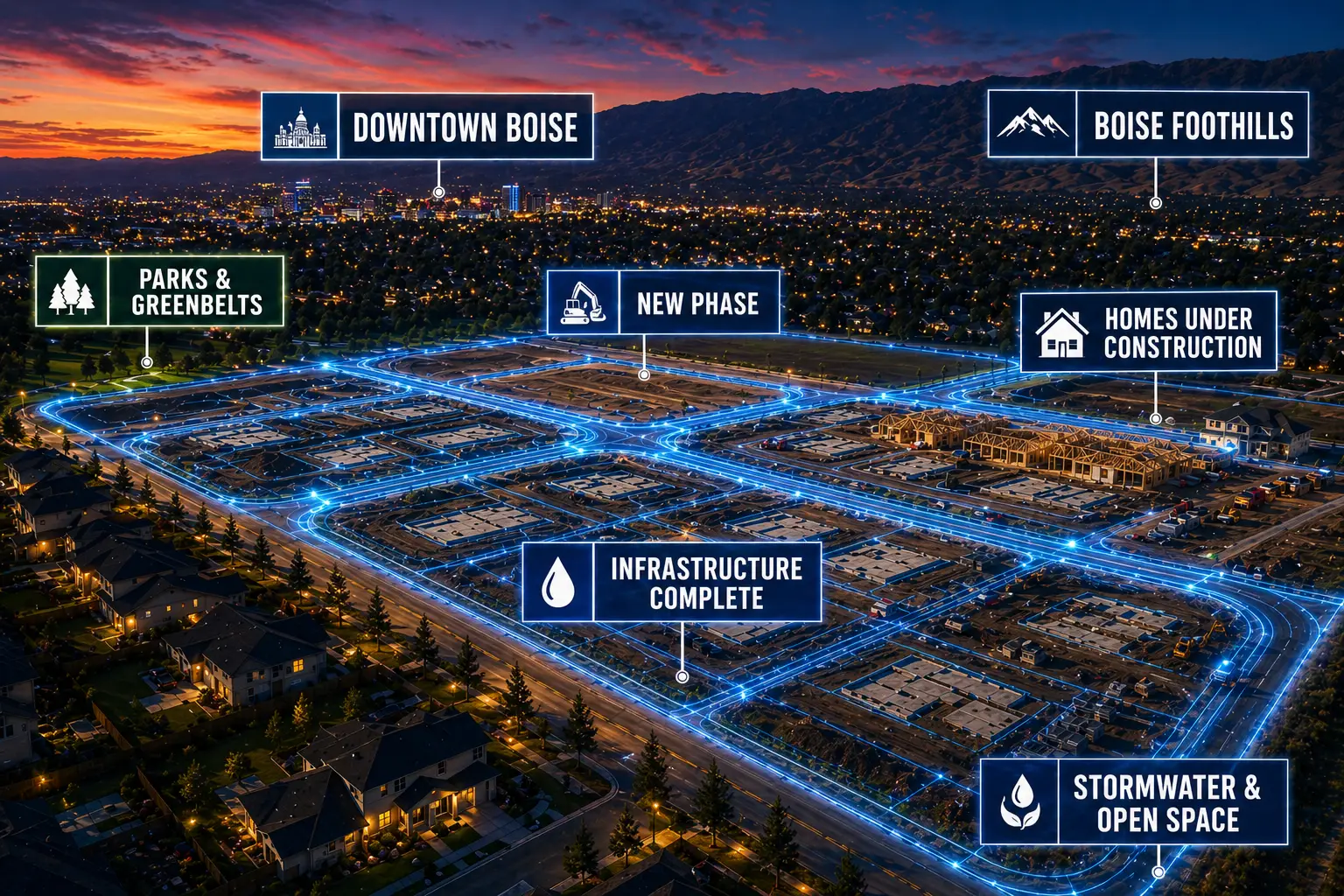 Aerial view of a Treasure Valley parcel under analysis by Bailey Engineering